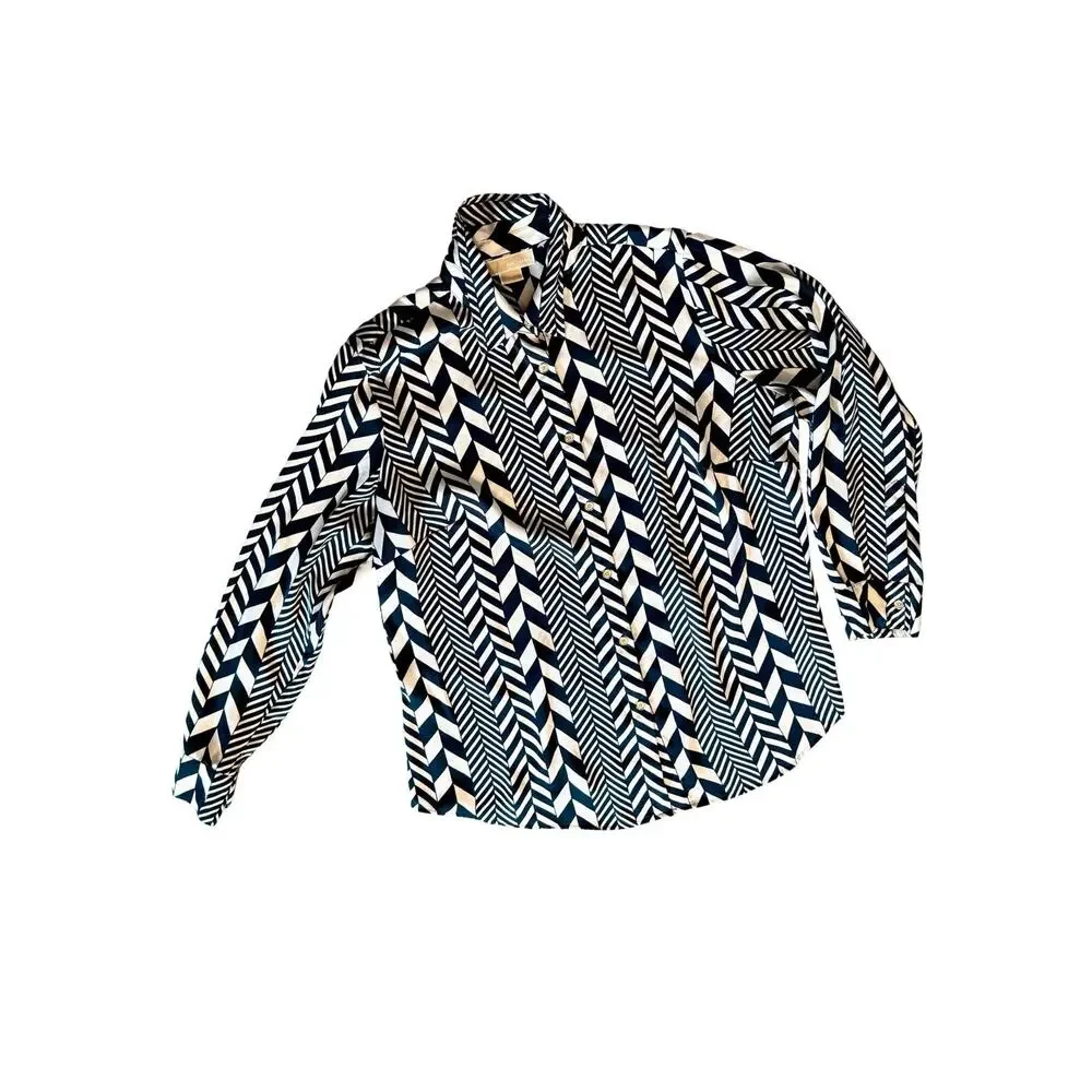 Michael Kors Shirt Womens Size 1X Blue White Geometric Long Sleeve Lightweight